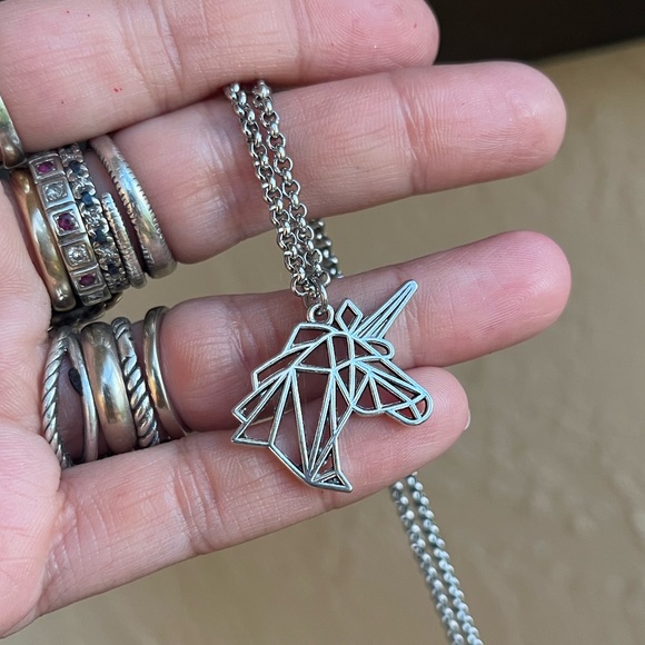 Double layer unicorn rainbow stones stainless steel adjustable choker necklace - Picture 3 of 12